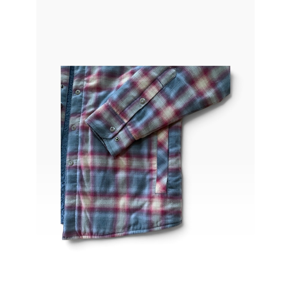 KUHL Mens Medium Sherpa Lined Flannel Plaid Shirt Jacket Gray Burgundy Shacket - Picture 4 of 12